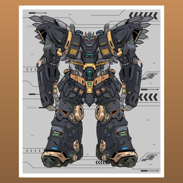 Mobile Fight Gundam Hélicoptère Mecha Robot Construit Par Tête Bras Corps Jambe Arme Illustration