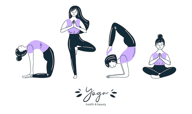 Vecteur mobileyoga situé dans le style doodle. illustrations de dessins animés mignons dessinées à la main