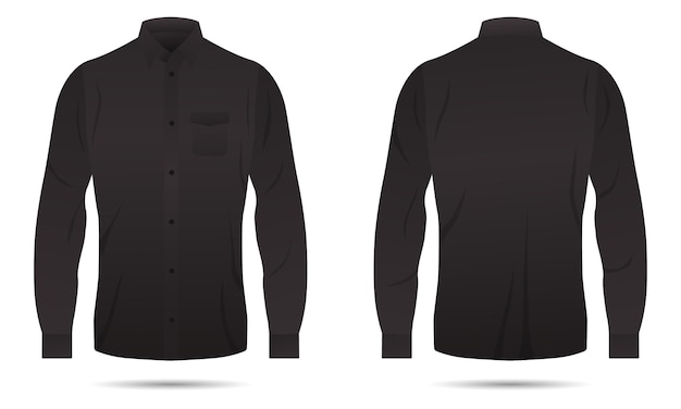 Mockup d'une chemise à boutons à manches longues noires vue avant et arrière