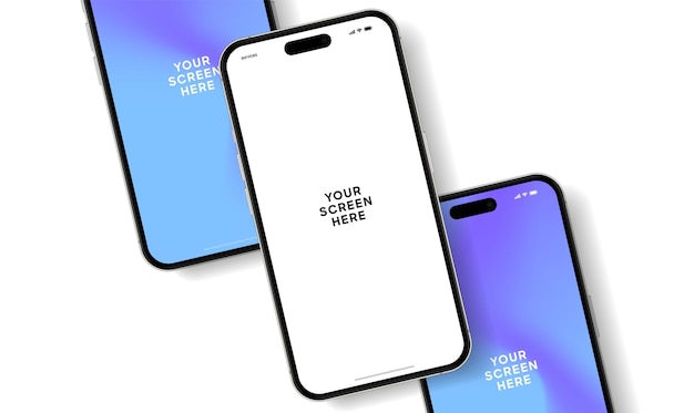 Mockup de smartphone 3D de haute qualité avec différents angles et arrière-plan isolé pour afficher l'application mobile