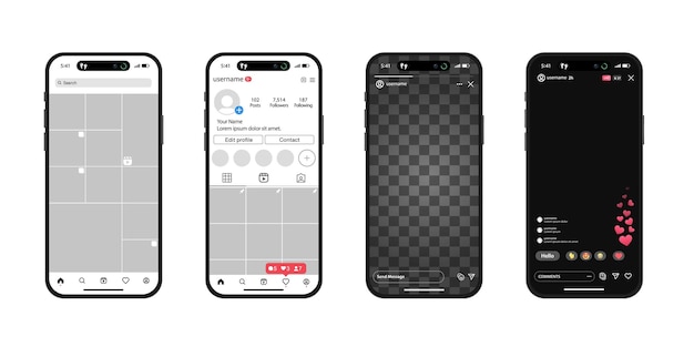 Mockup vectoriel des médias sociaux Instagram pour iPhone 16 avec Reels Live et des histoires
