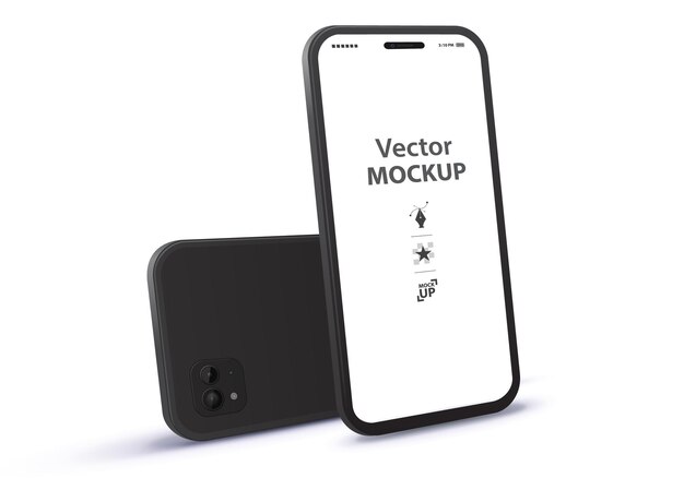 Vecteur mockup vectoriel de téléphone portable noir avec vue perspective avant et arrière