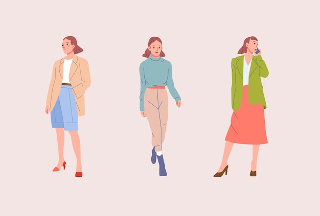 À la mode cool jeune femme moderne filles en tenue de vêtements à la mode Casual style de rue de la ville élégante