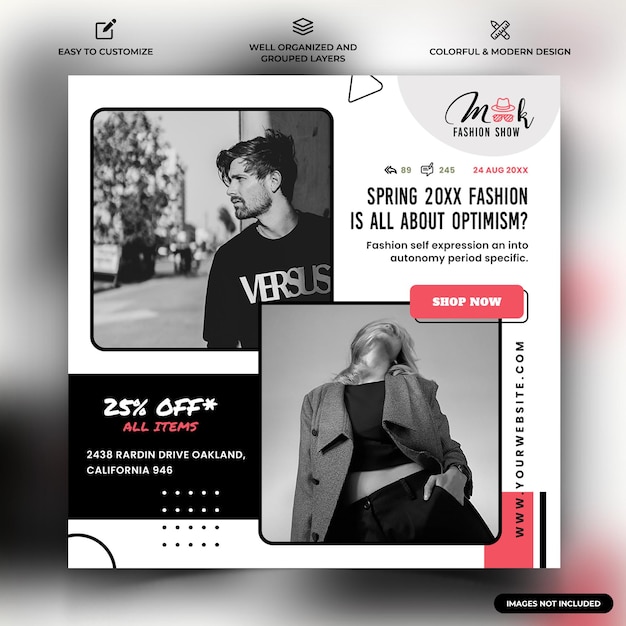 Mode Femmes Et Hommes Instagram Médias Sociaux Post Modèle De Bannière Web Vecteur Premium