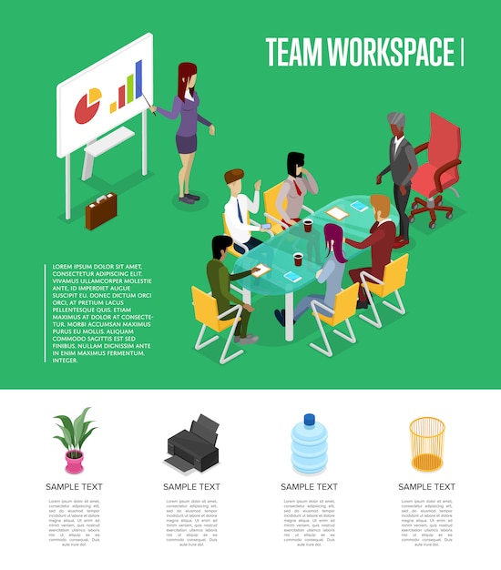 Modèle 3d Isométrique De L'espace De Travail D'équipe