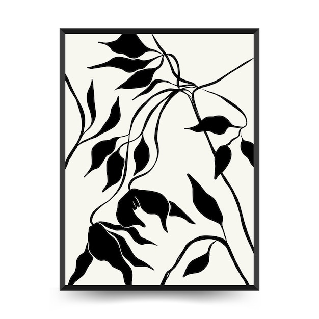 Modèle Abstrait D'affiches Florales. Style Noir Tendance Botanique Moderne. Fleurs D'époque. Mur D'encre Ar