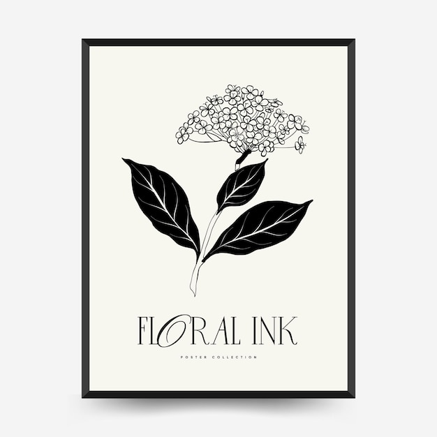 Modèle Abstrait D'affiches Florales. Style Noir Tendance Botanique Moderne. Fleurs Vintages