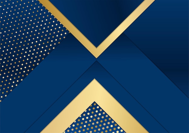 Modèle Abstrait Fond Premium De Luxe Bleu Foncé Avec Motif De Triangles De Luxe Et Lignes D'éclairage Dorées.