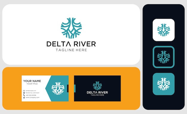 Modèle Abstrait De Logo Et De Carte De Visite Du Delta Du Fleuve Minimaliste Plat