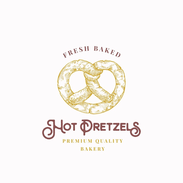 Modèle Abstrait De Signe, De Symbole Ou De Logo De Bretzels Frais Cuits Au Four. Bagel Dessiné à La Main Et Typographie. Concept D'emblème De Vecteur De Boulangerie Locale. Isolé