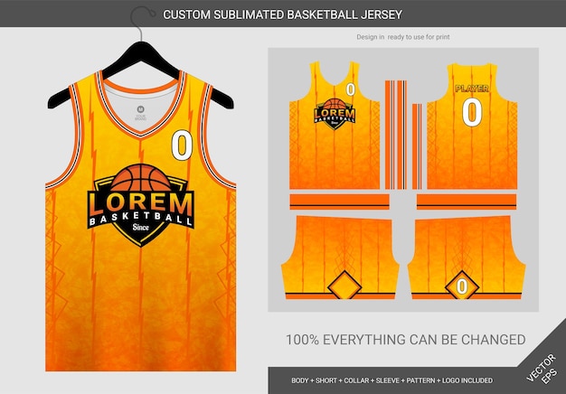 Modèle abstrait d'uniforme de maillot de basket-ball orange et noir