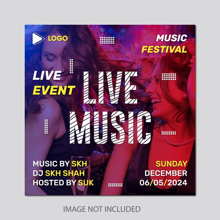Vecteur modèle d'affiche de bannière de fête de musique live