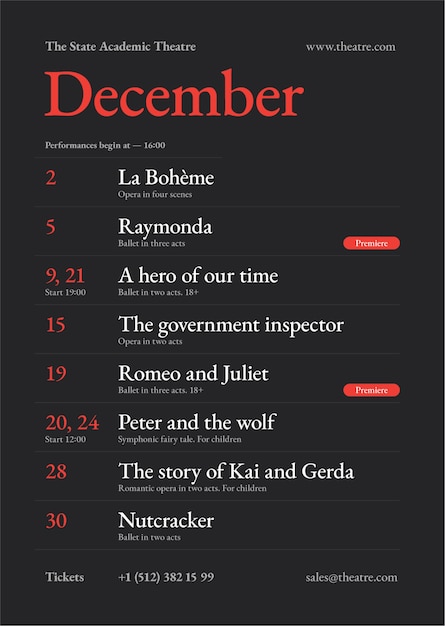 Modèle D'affiche De Calendrier De Théâtre