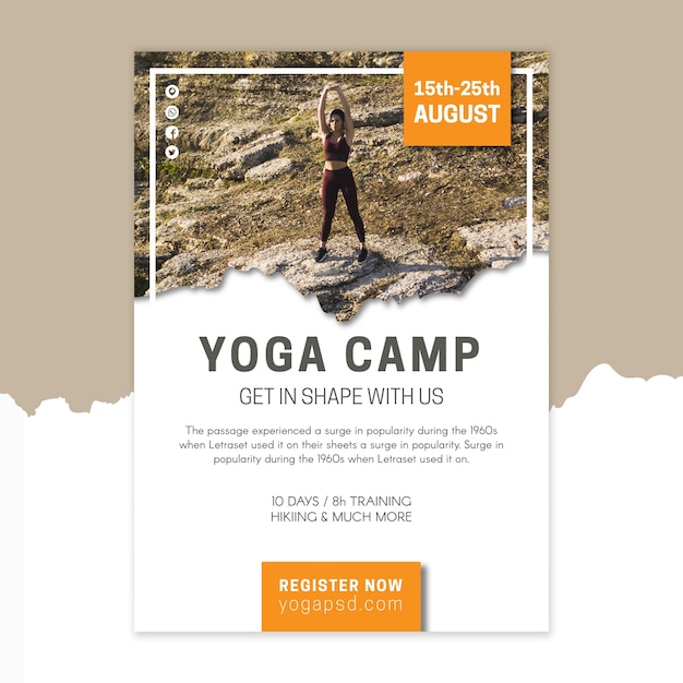 Vecteur modèle d'affiche de camp de yoga