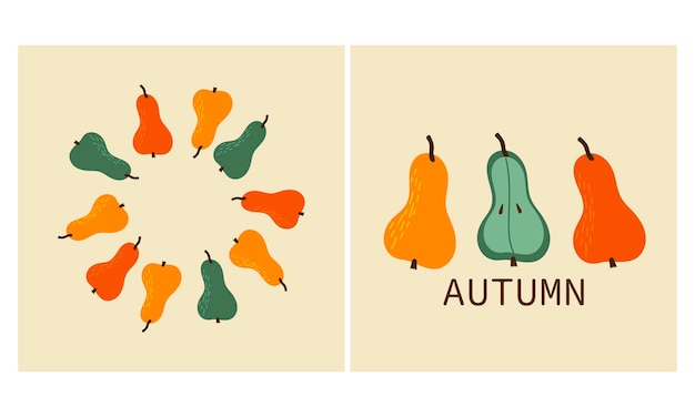 Modèle D'affiche De Carte De Voeux D'humeur D'automne Carte Postale Minimaliste Poires Et Pommes Illustration Vectorielle