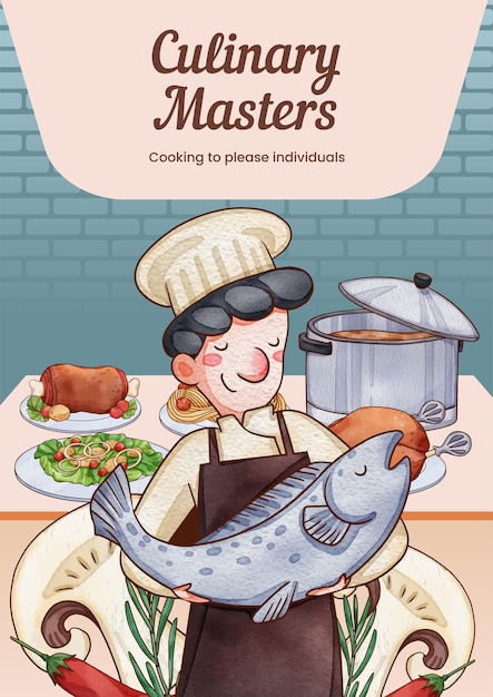 Modèle D'affiche Avec Concept De Jour Du Chefstyle Aquarelle