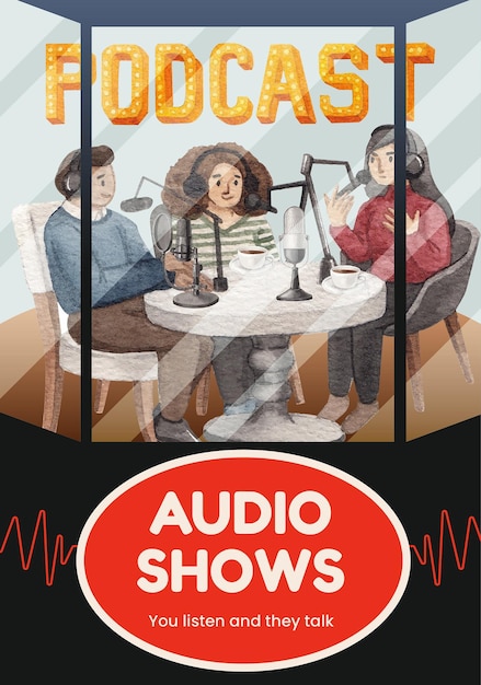 Modèle D'affiche Avec Concept De Journée Internationale Du Podcaststyle Aquarelle