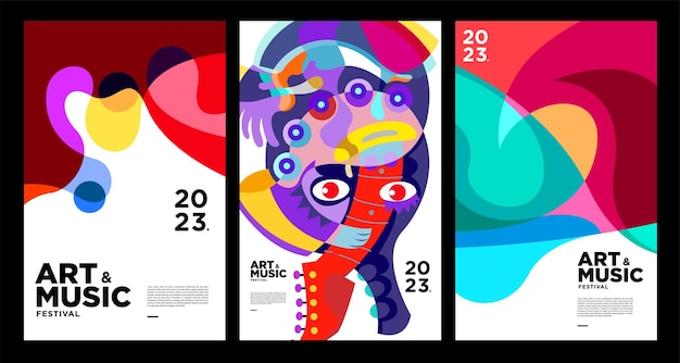 Modèle d'affiche et de couverture du festival d'art et de musique coloré d'été 2023