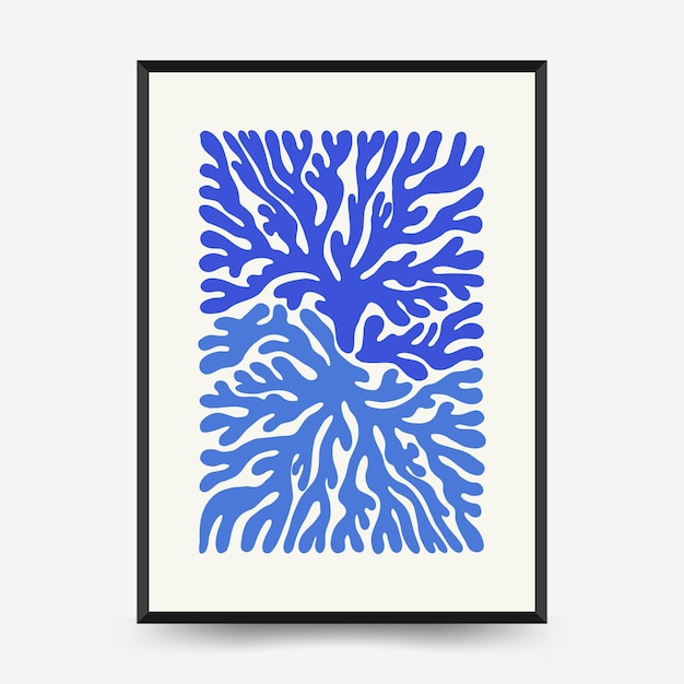 Vecteur modèle d'affiche du monde sous-marin, de l'océan, de la mer, des poissons et des coquillages. style minimal de matisse