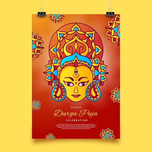 Vecteur modèle d'affiche durga-puja avec la déesse