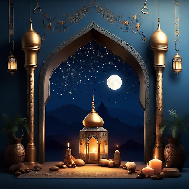 Modèle D'affiche D'eid Al Fitr Avec Une Lampe à L'arrière-plan De Nuit