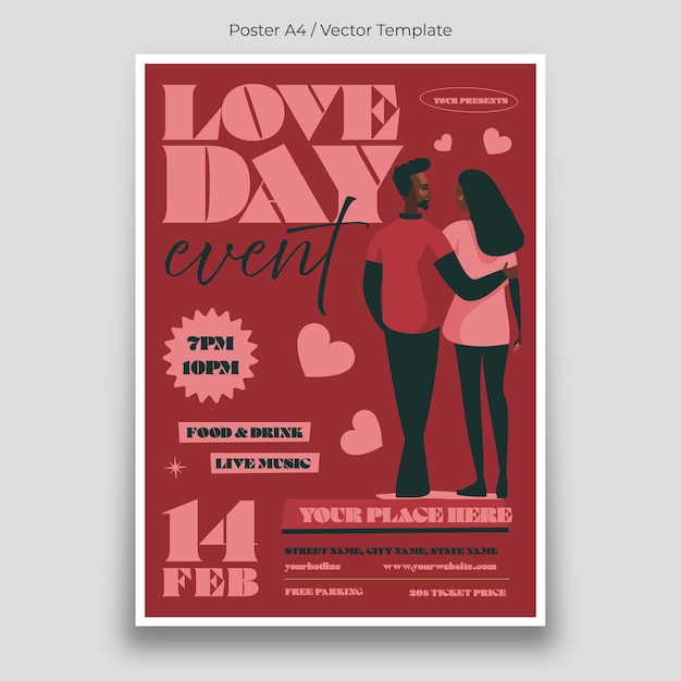 Vecteur modèle d'affiche de l'événement de la journée de l'amour