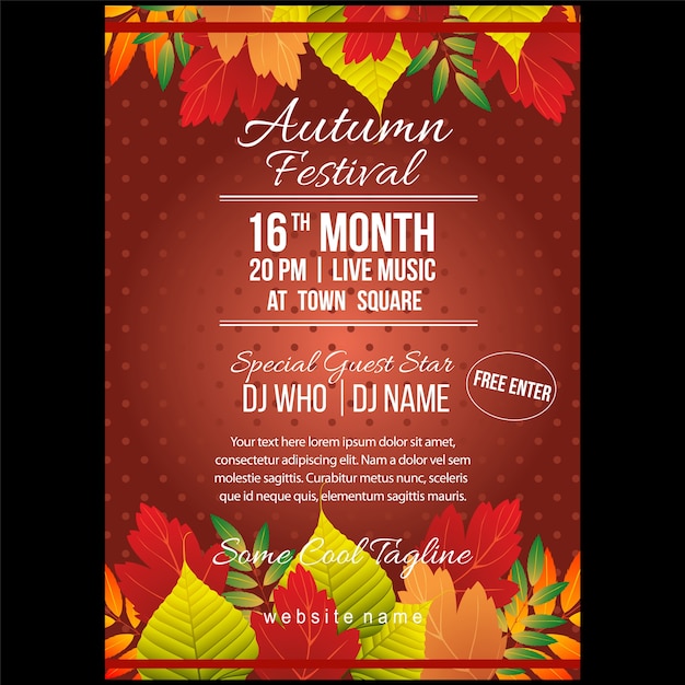 Modèle d&#39;affiche festival d&#39;automne avec des éléments de feuilles