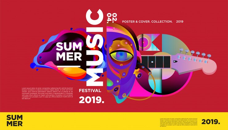 Vecteur modèle d&#39;affiche de festival de musique coloré d&#39;été