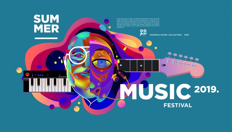 Vecteur modèle d&#39;affiche de festival de musique créative et colorée