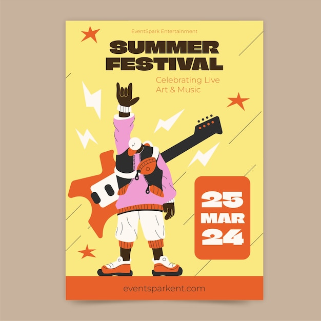 Vecteur modèle d'affiche de festival de musique dessiné à la main