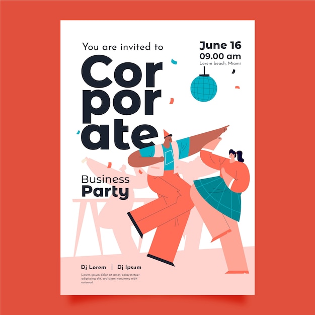 Modèle d'affiche de fête d'affaires design plat