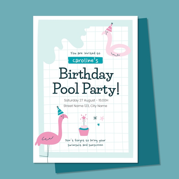 Vecteur modèle d'affiche de fête d'anniversaire de piscine