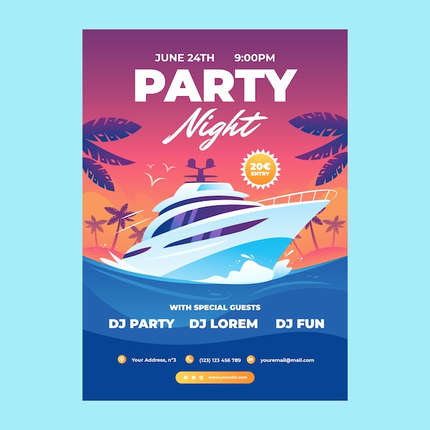 Modèle d'affiche de fête de bateau dégradé