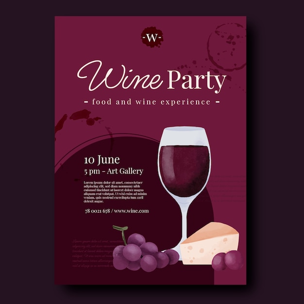 Vecteur modèle d'affiche de fête du vin aquarelle