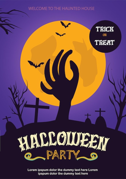 Modèle d'affiche de fête d'Halloween dessinée à la main par vecteur