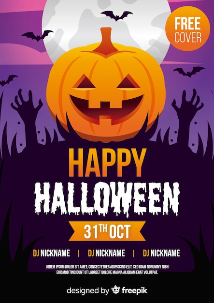 Modèle d'affiche fête Halloween avec les mains citrouille et zombie