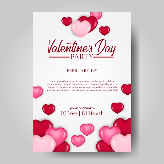 Modèle d&#39;affiche fête Saint-Valentin avec forme de foyer