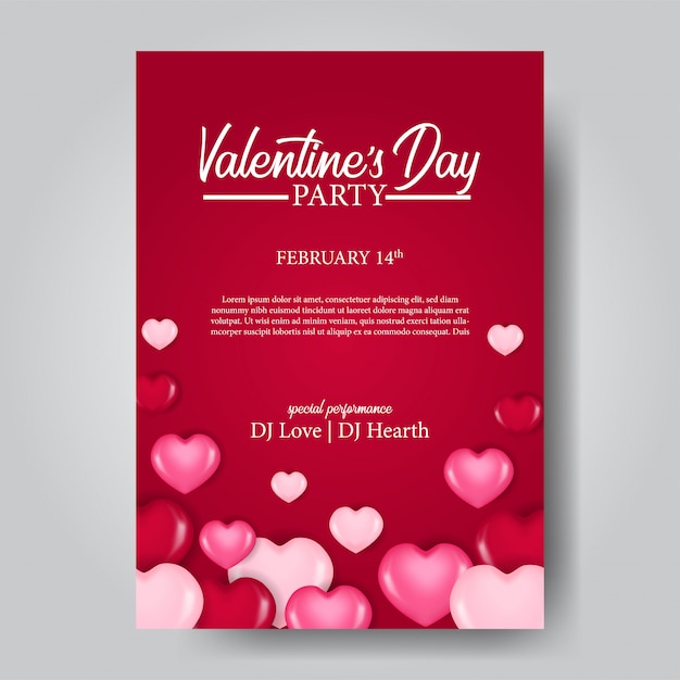 Modèle d&#39;affiche fête Saint-Valentin avec forme de foyer