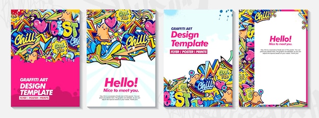 Modèle d'affiche ou de flyer d'art graffiti doodle moderne avec un design coloré