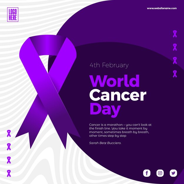 Modèle d'affiche de la journée mondiale contre le cancer avec ruban violet