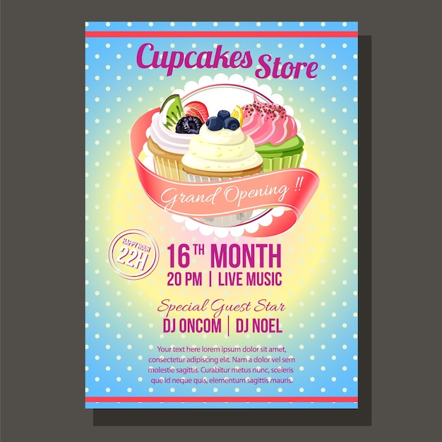 Modèle D'affiche De Magasin De Cupcake Vintage