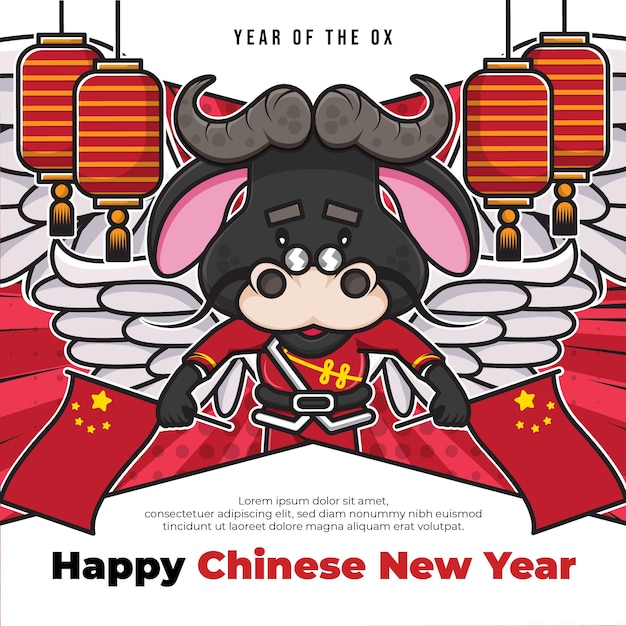 Modèle D'affiche De Médias Sociaux Joyeux Nouvel An Chinois Avec Personnage De Dessin Animé Mignon