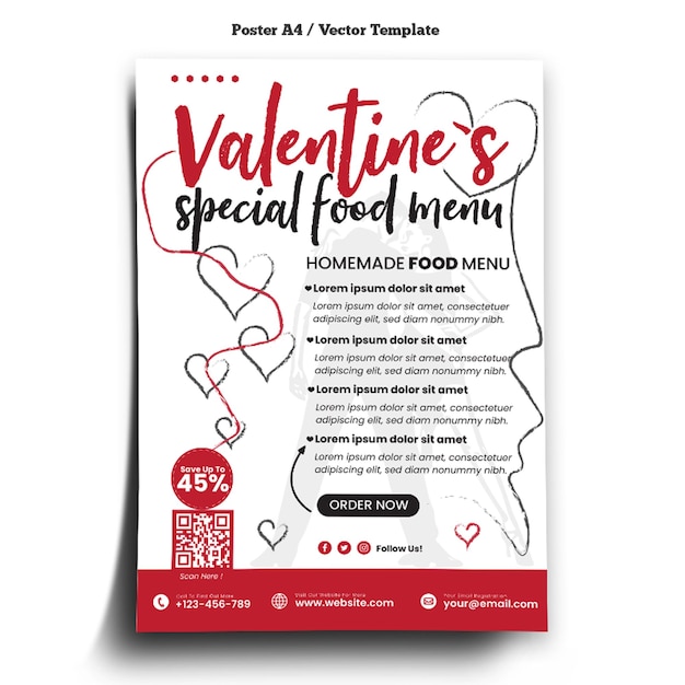 Modèle D'affiche De Menu D'événement Happy Valentines Day