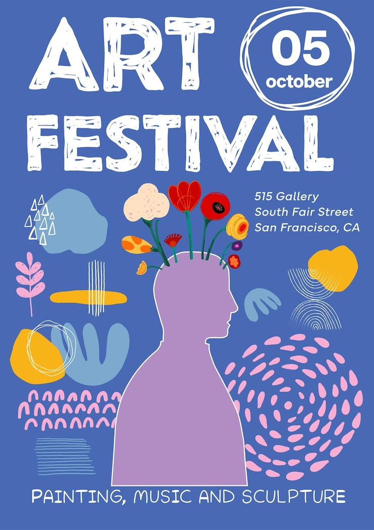 Vecteur modèle d'affiche modifiable pour un festival d'art, une exposition ou un événement avec une silhouette d'homme