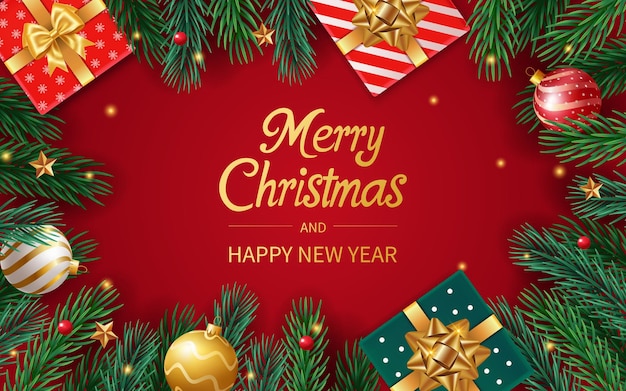 Modèle d'affiche de Noël réaliste avec une bannière de bonne année