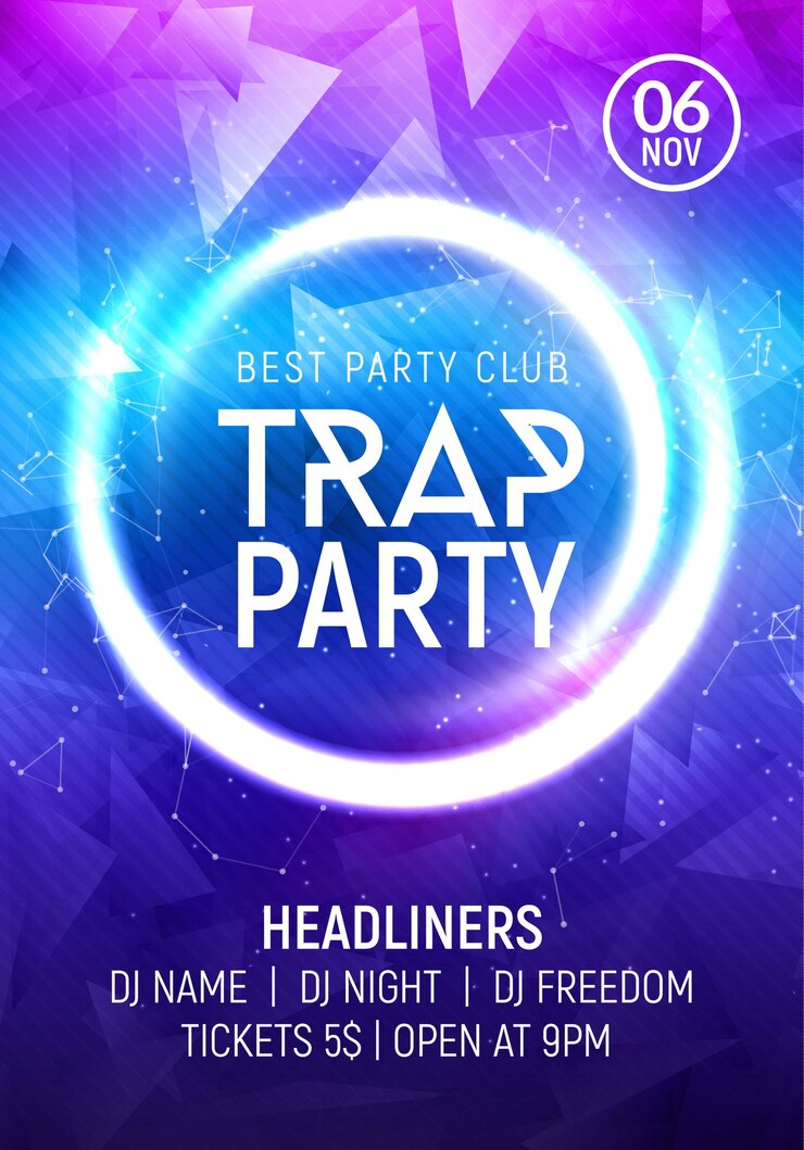 Modèle d'affiche de nuit de musique de trap de danse électro