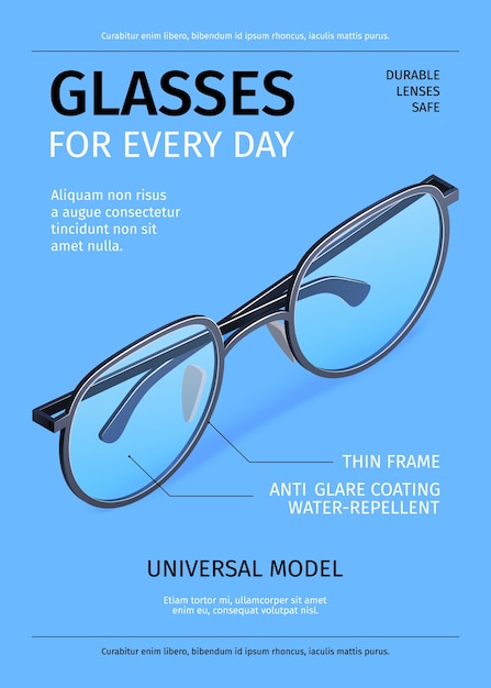 Modèle d'affiche optique isométrique avec lunettes