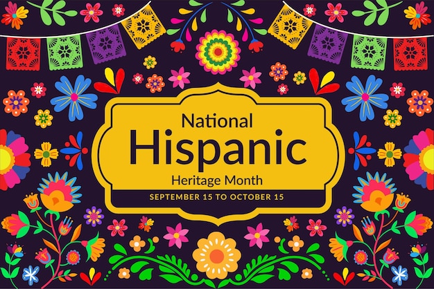 Modèle d'affiche plate Le mois national du patrimoine hispanique célèbre le contexte culturel