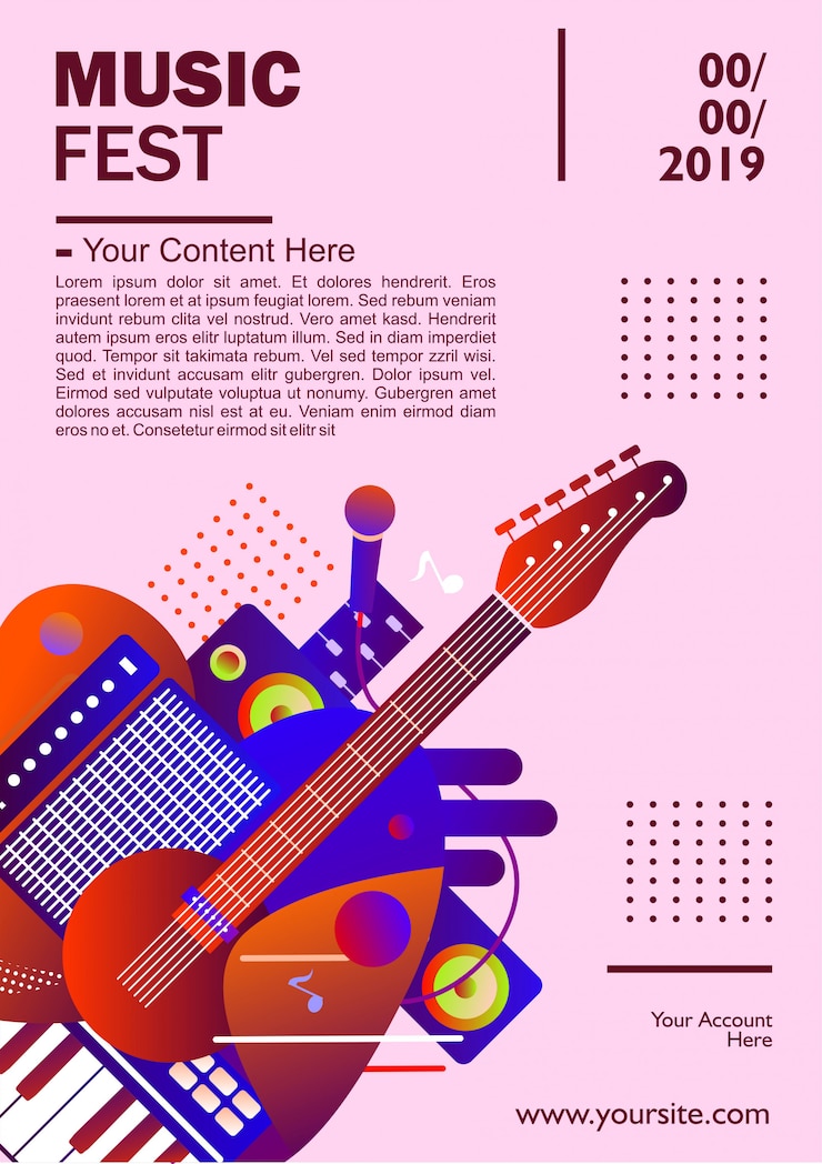 Modèle d'affiche pour le festival de musique, coloré. illustration
