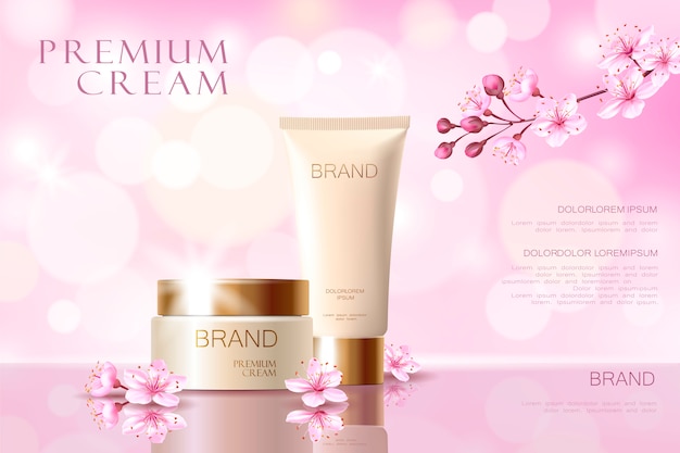 Modèle D'affiche Promotionnelle Cosmétique Fleur Sakura. Fleur De Pétale Rose Japonais